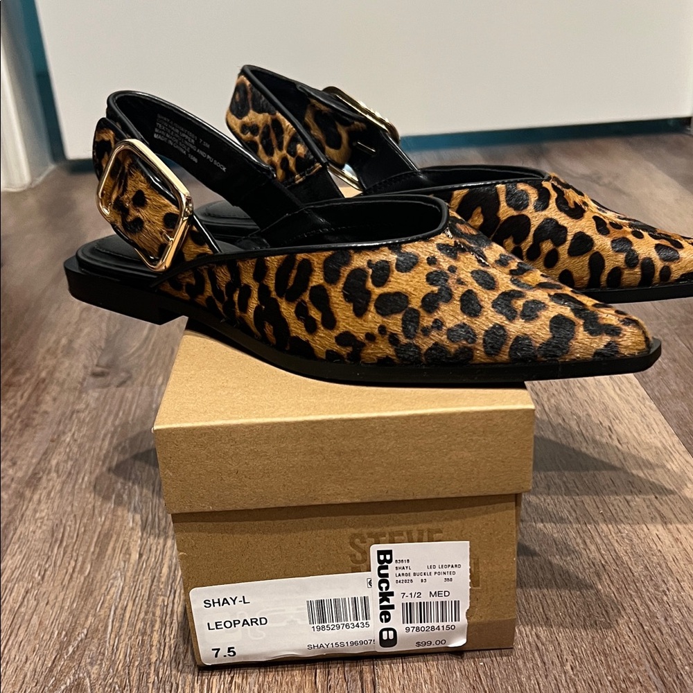 Steve Madden Leopard Print Flats with Gold Buckle